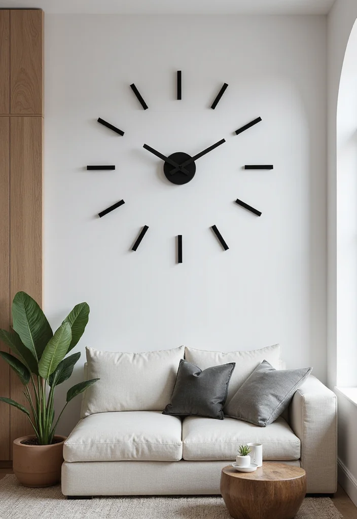10 Large Wall Clock Decor Ideas for Bold Functional Style 4. Minimalist Metal Wonders