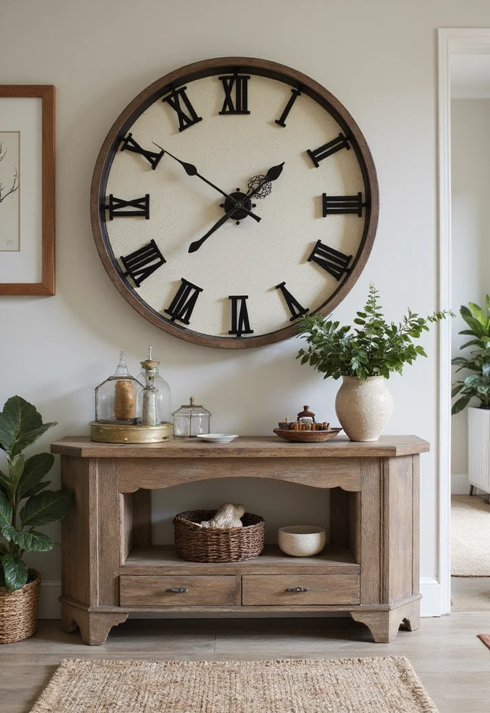 10 Large Wall Clock Decor Ideas for Bold Functional Style 7. Clock Shelves Dual Functionality
