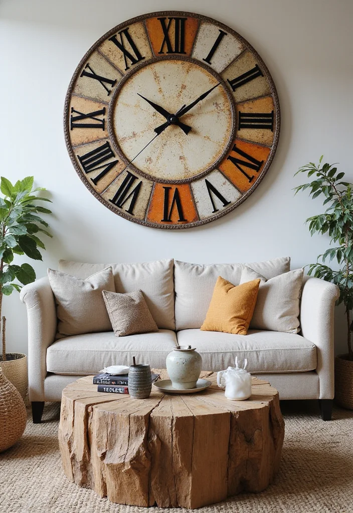 10 Large Wall Clock Decor Ideas for Bold Functional Style 8. Mixed Media Masterpieces