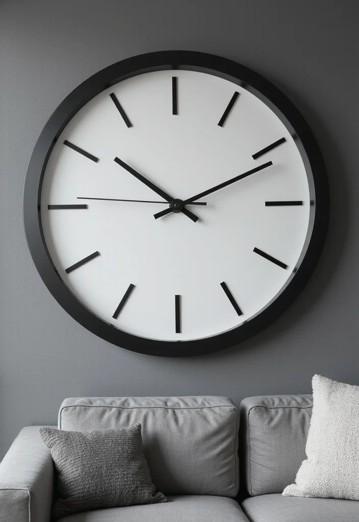 10 Large Wall Clock Decor Ideas for Bold Functional Style 9. Monochrome Magic