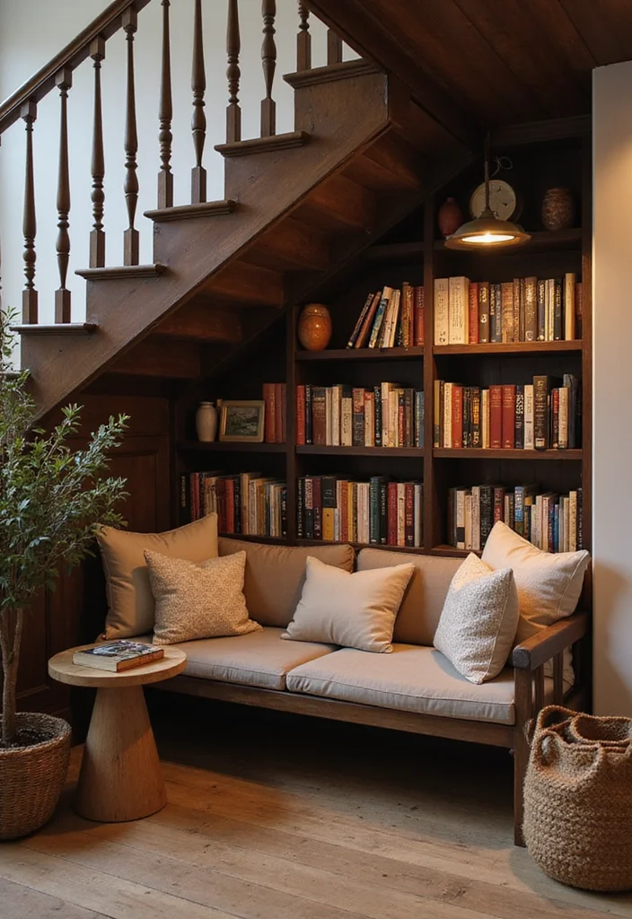 10 Under Basement Stairs Ideas for Smart Hidden Use - 1. Cozy Reading Nook