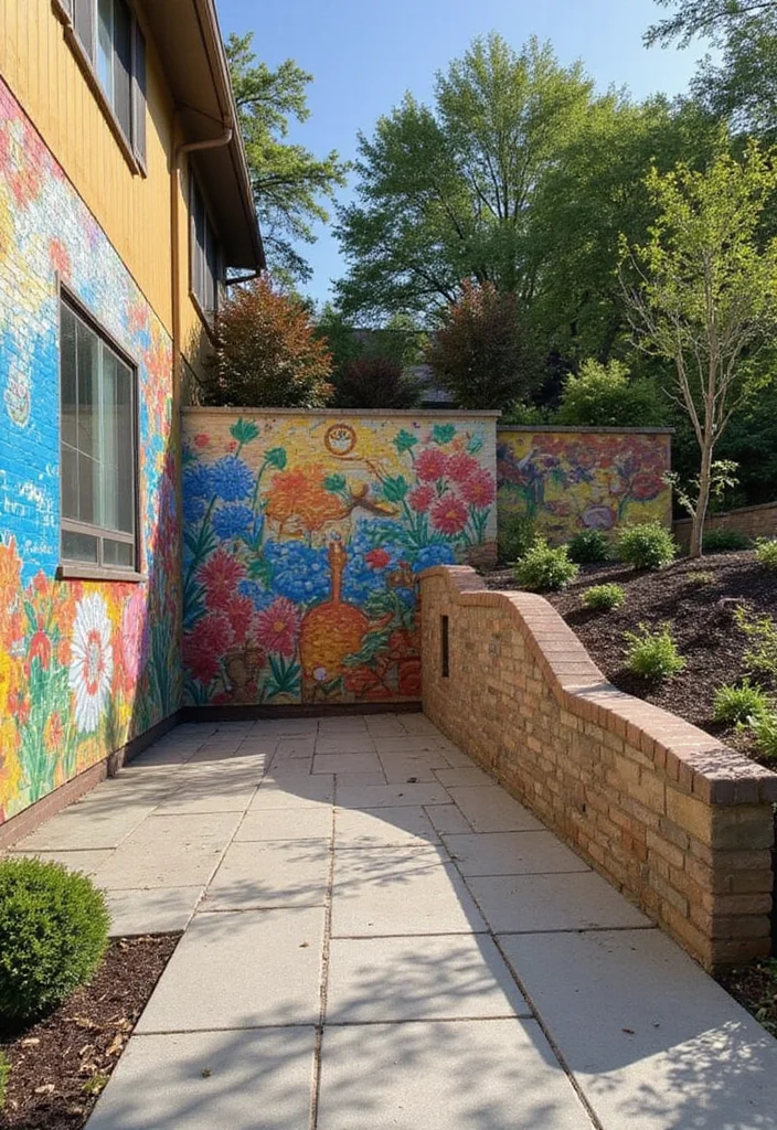 12 Basement Walkout Ideas for Bright Indoor Outdoor Flow - 11. Artistic Outdoor Accent Wall