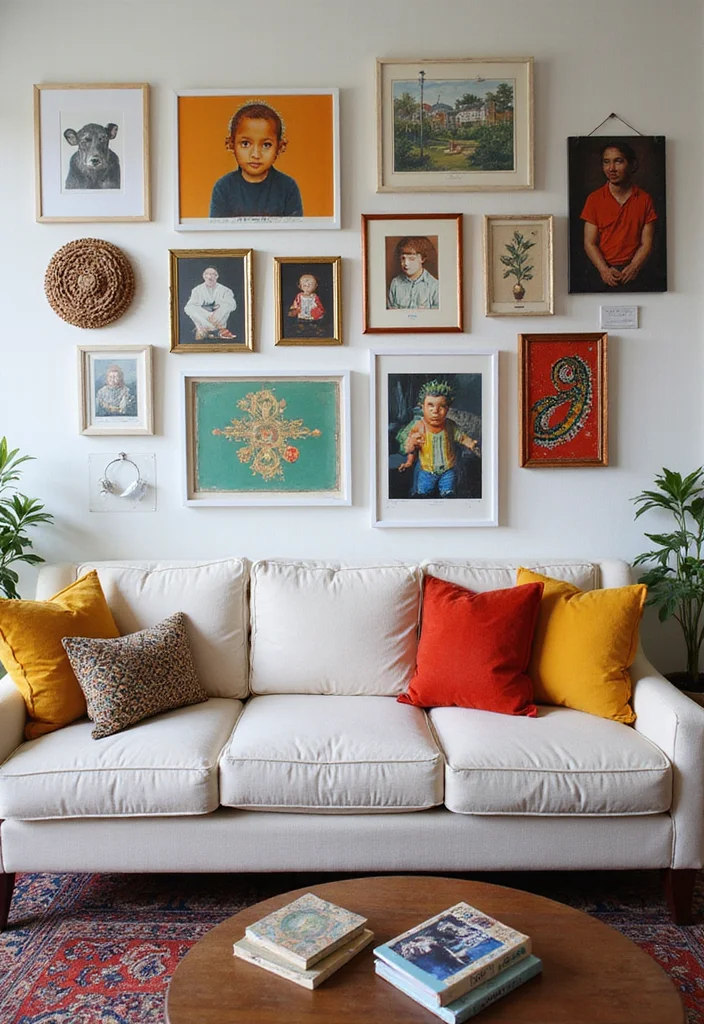 12 Behind Sofa Wall Decor Ideas for Balanced Living Room Layout - 1. Striking Gallery Wall