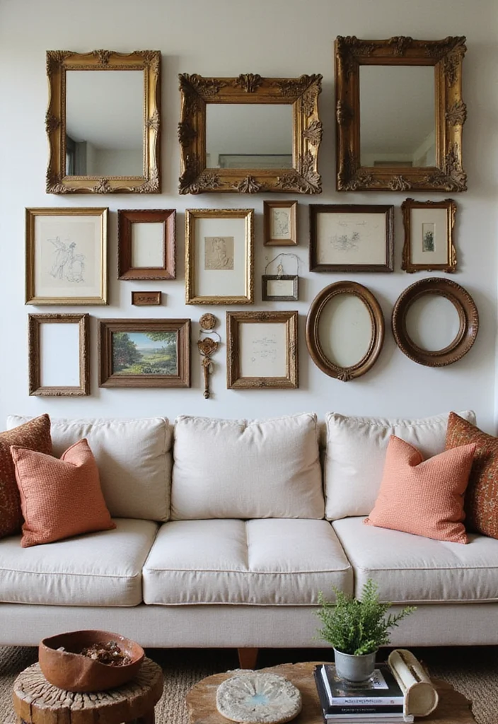 12 Behind Sofa Wall Decor Ideas for Balanced Living Room Layout - 10. Vintage Finds and Eclectic Decor