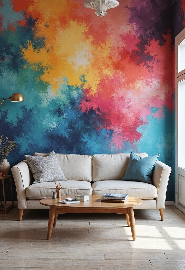12 Behind Sofa Wall Decor Ideas for Balanced Living Room Layout - 11. Custom Wall Murals