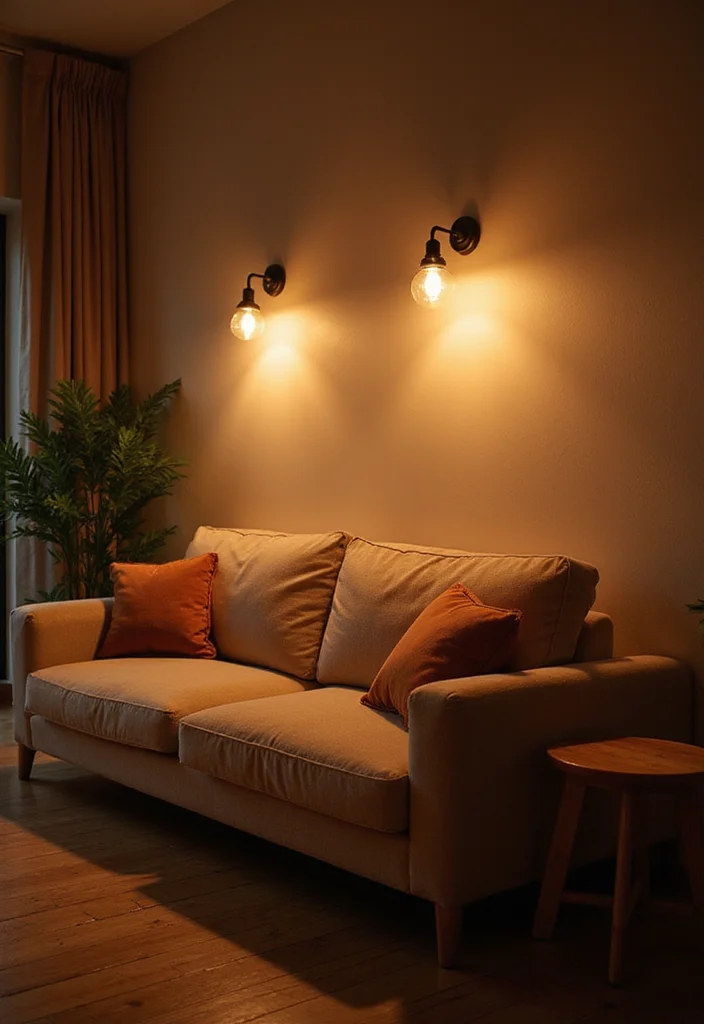 12 Behind Sofa Wall Decor Ideas for Balanced Living Room Layout - 6. Cozy Wall-mounted Lighting