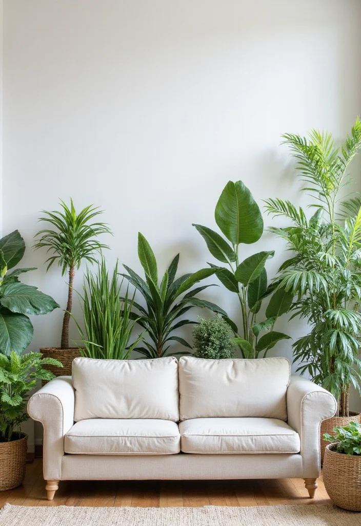 12 Behind Sofa Wall Decor Ideas for Balanced Living Room Layout - 7. Indoor Plants and Greenery