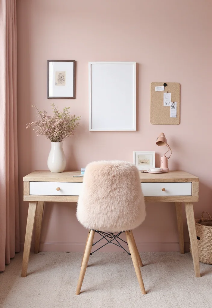 12 Blush Pink Office Ideas for Soft Modern Feminine Decor - 1. Blush Pink Accent Wall
