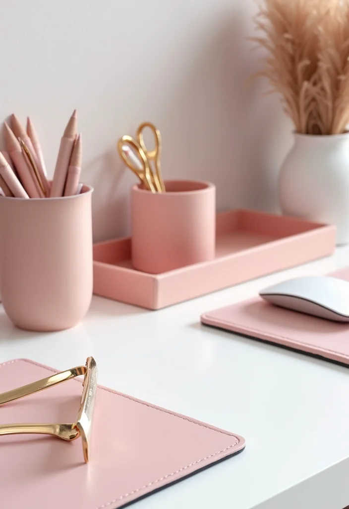 12 Blush Pink Office Ideas for Soft Modern Feminine Decor - 2. Blush Pink Desk Accessories