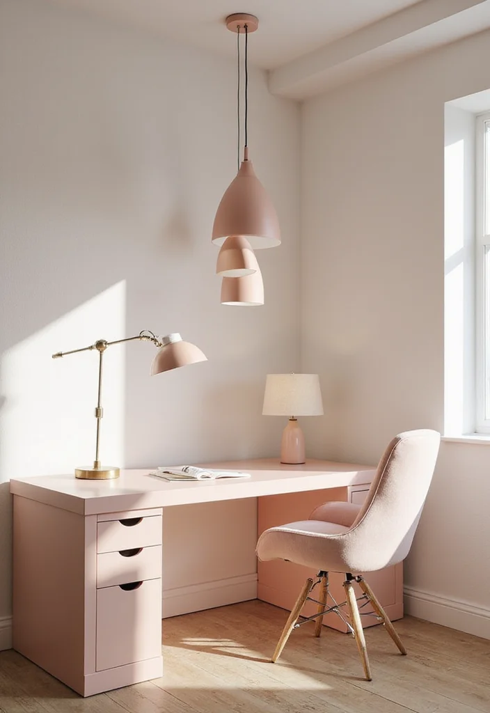 12 Blush Pink Office Ideas for Soft Modern Feminine Decor - 3. Soft Pink Lighting Fixtures