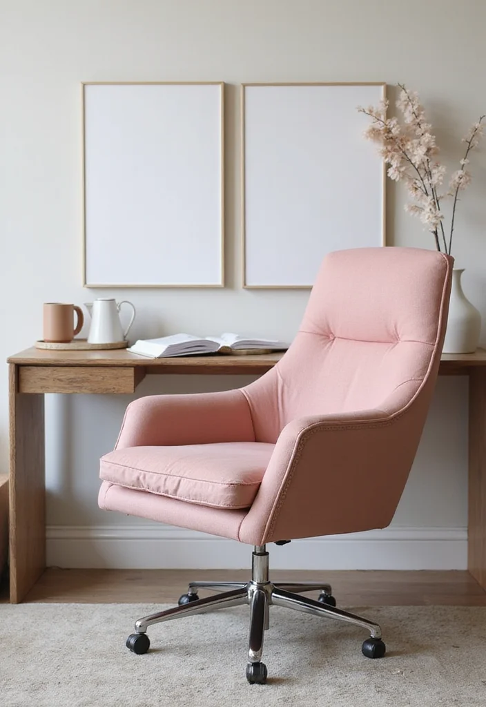 12 Blush Pink Office Ideas for Soft Modern Feminine Decor - 4. Blush Pink Upholstered Chair