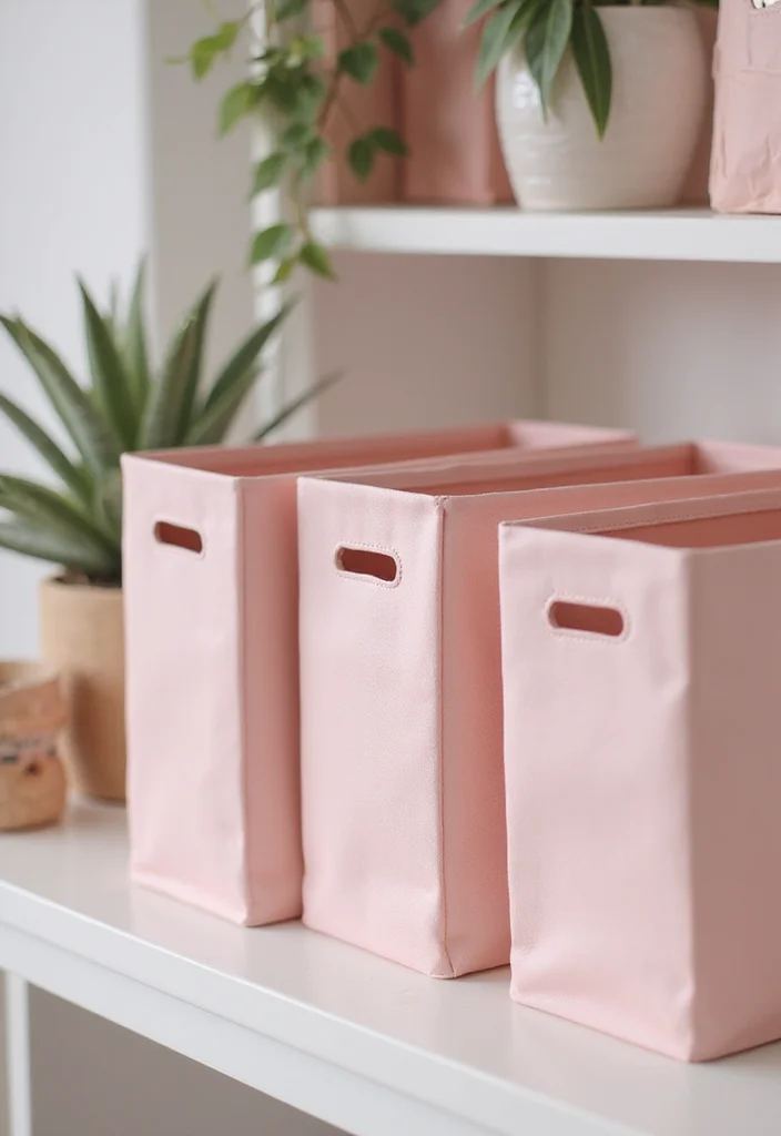 12 Blush Pink Office Ideas for Soft Modern Feminine Decor - 6. Decorative Blush Pink Storage Bins