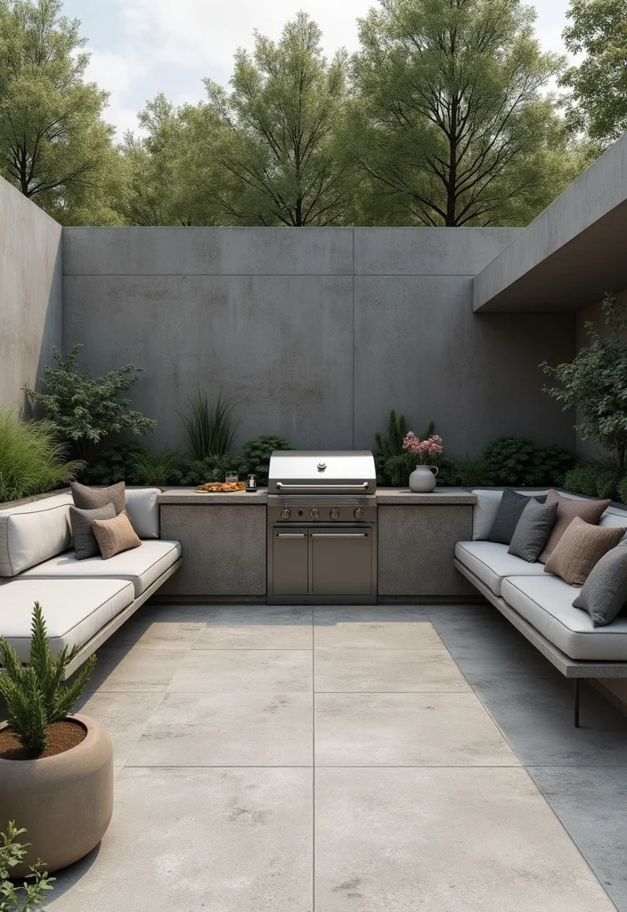 12 Cemented Backyard Ideas for Clean Low Maintenance Design 100 12 Cemented Backyard Ideas for Clean Low Maintenance Design - 10. Minimalist Concrete Barbecue Area