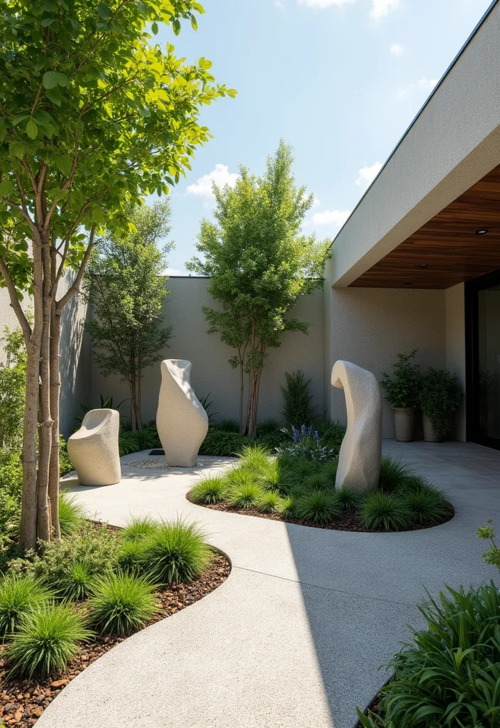 12 Cemented Backyard Ideas for Clean Low Maintenance Design 111 12 Cemented Backyard Ideas for Clean Low Maintenance Design - 11. Concrete Art Installations