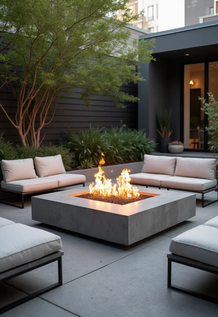 12 Cemented Backyard Ideas for Clean Low Maintenance Design 45 12 Cemented Backyard Ideas for Clean Low Maintenance Design - 5. Concrete Fire Pit