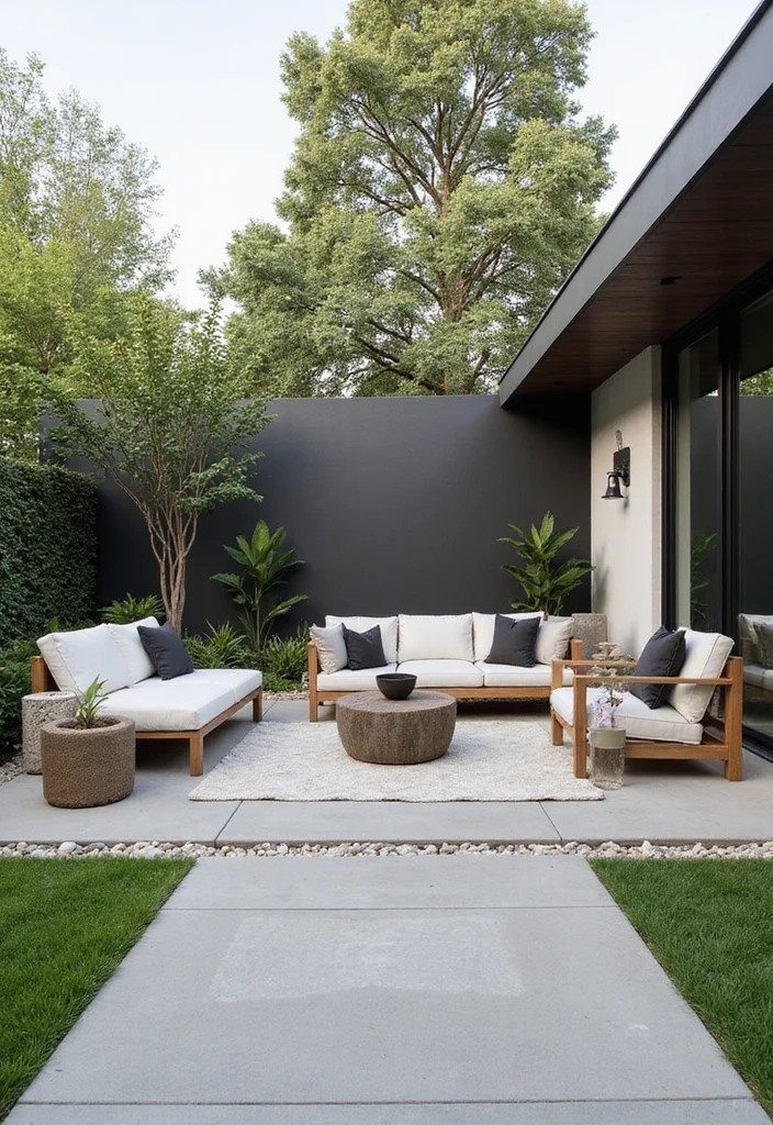 12 Cemented Backyard Ideas for Clean Low Maintenance Design 56 12 Cemented Backyard Ideas for Clean Low Maintenance Design - 6. Cemented Lounge Area