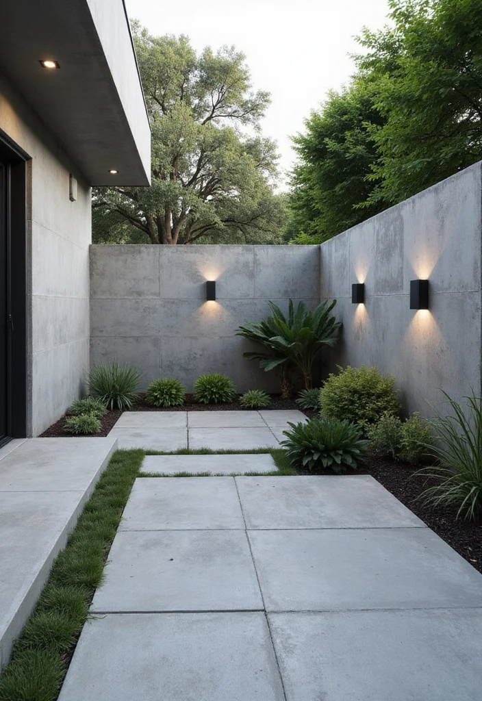 12 Cemented Backyard Ideas for Clean Low Maintenance Design 78 12 Cemented Backyard Ideas for Clean Low Maintenance Design - 8. Monochromatic Concrete Walls