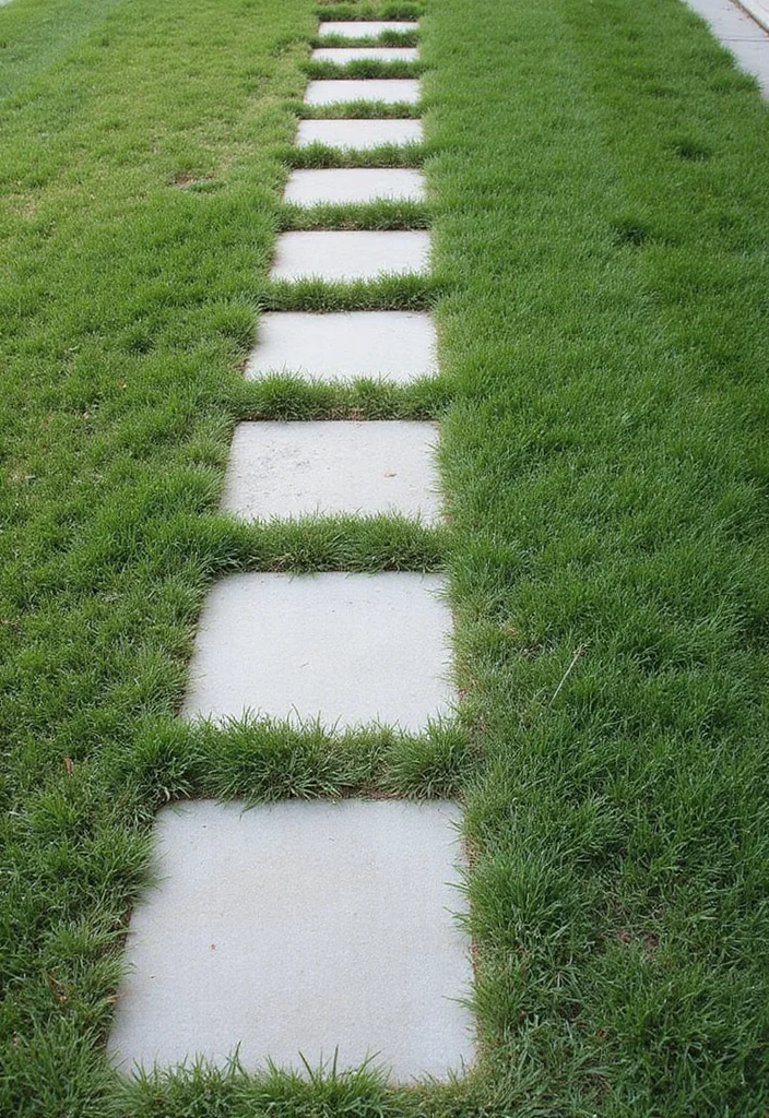 12 Cemented Backyard Ideas for Clean Low Maintenance Design 89 12 Cemented Backyard Ideas for Clean Low Maintenance Design - 9. Concrete Pavers with Grass