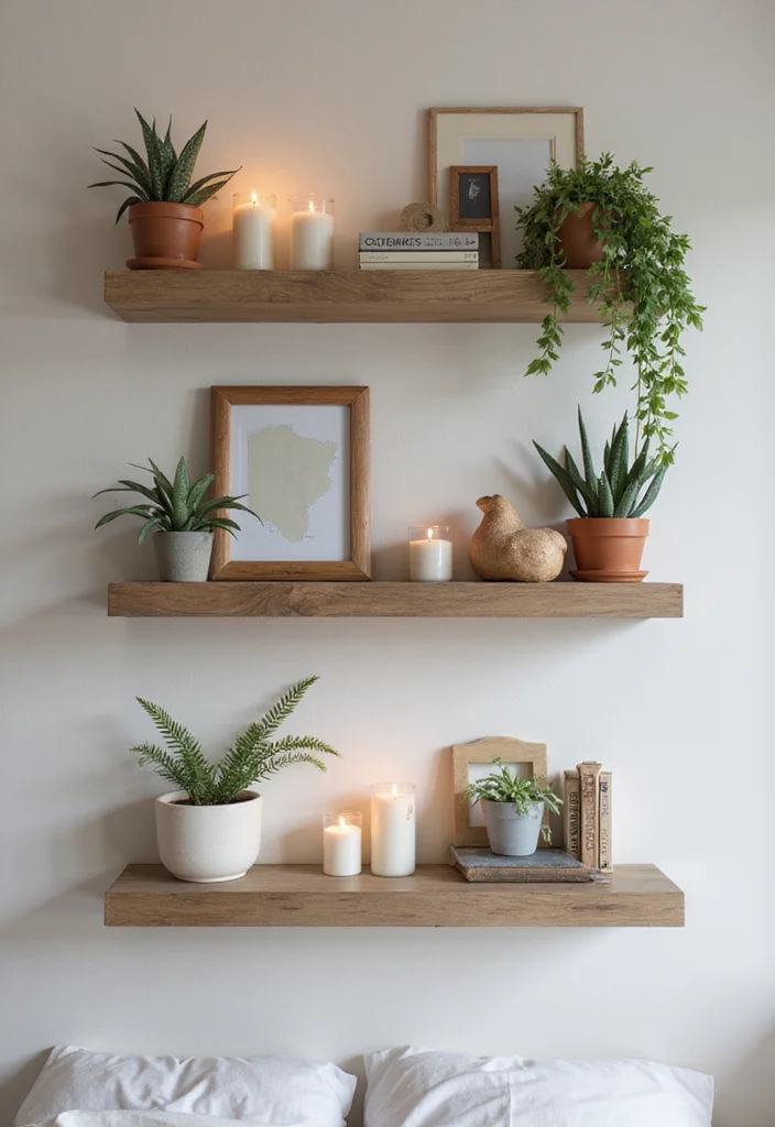 12 Couple Bedroom Wall Decor Ideas for a Romantic Modern Look - 2. Floating Shelves with Personal Touches