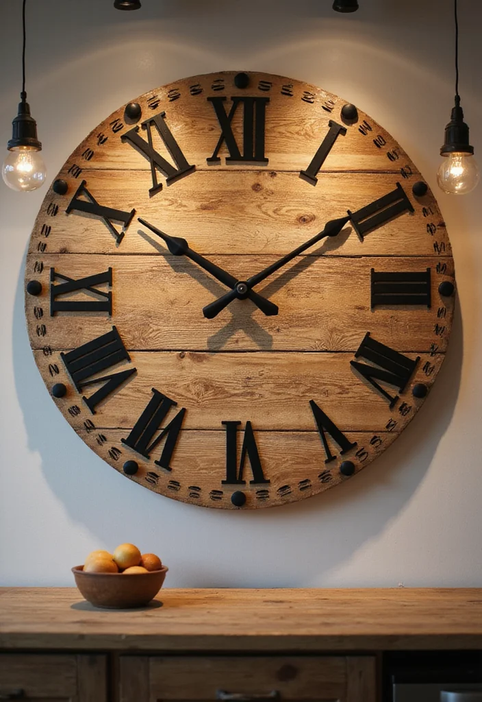 12 Large Wall in Kitchen Decor Ideas for Stylish Big Impact - 2. Oversized Rustic Clock