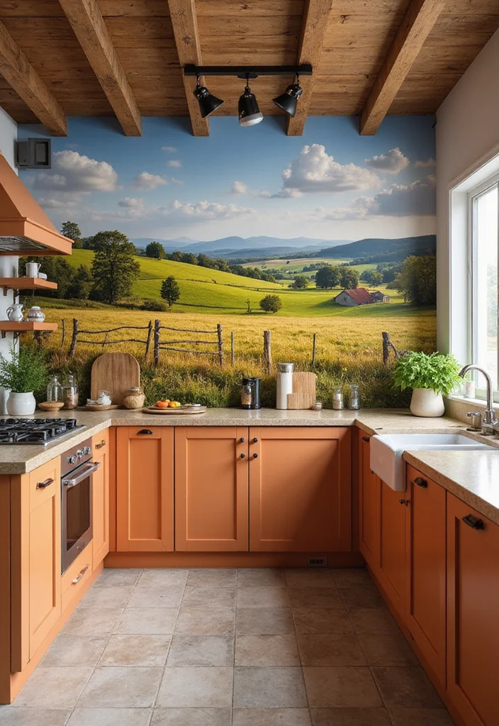 12 Large Wall in Kitchen Decor Ideas for Stylish Big Impact - 4. Statement Wall Mural
