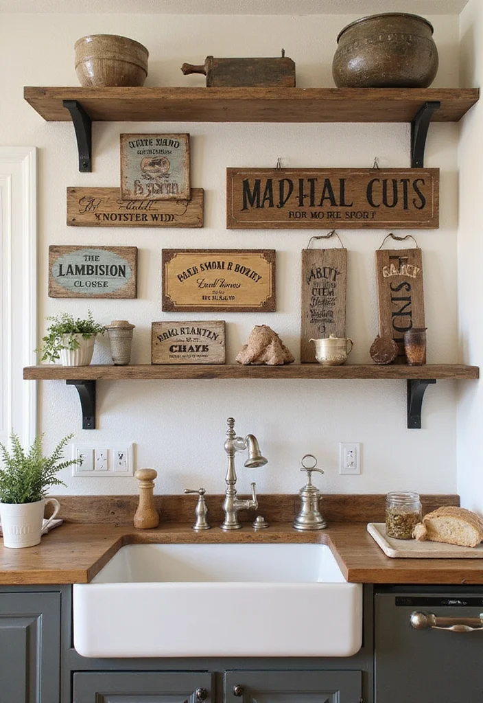 12 Large Wall in Kitchen Decor Ideas for Stylish Big Impact - 5. Vintage Farmhouse Signs