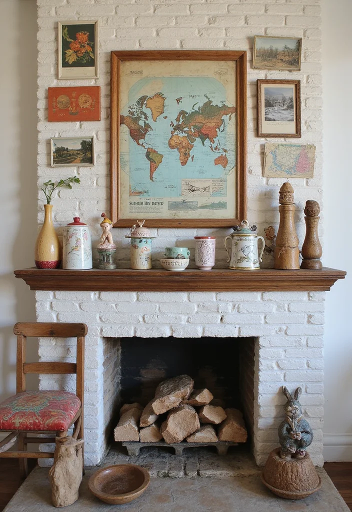 12 Mantel Without Fireplace Ideas for Simple Stylish Displays - 10. Travel Souvenirs Showcase