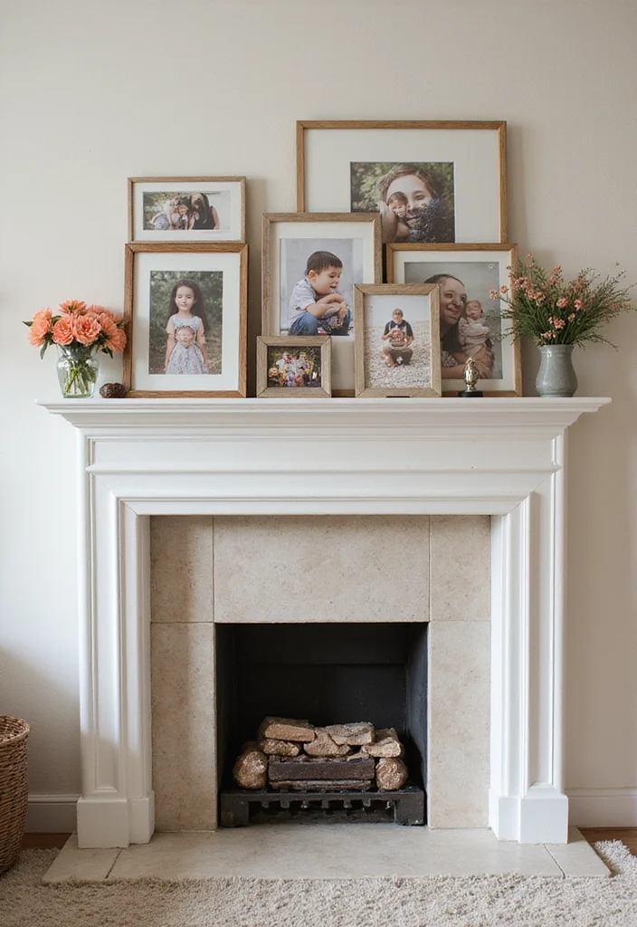 12 Mantel Without Fireplace Ideas for Simple Stylish Displays - 8. Family Photos Gallery