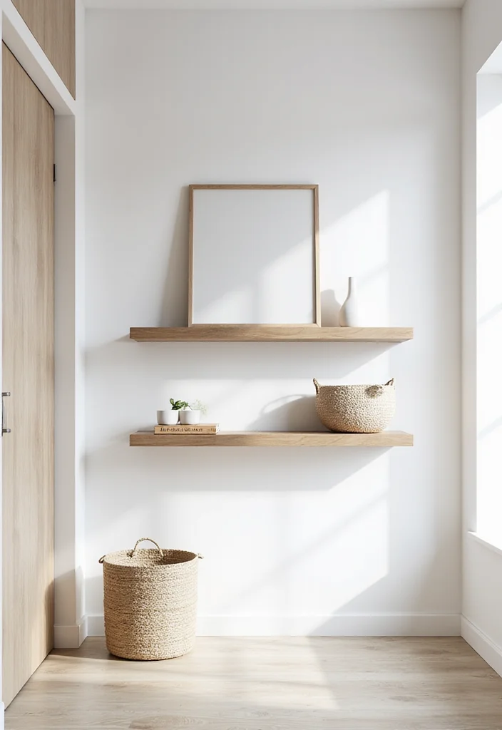 12 Office Entryway Ideas for Organized Welcoming Style - 1. Minimalist Floating Shelves