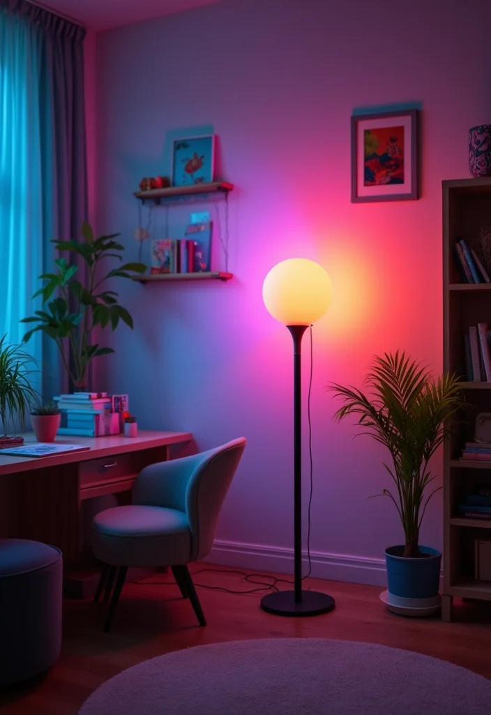 12 Office Lights Ideas for Brighter Motivating Spaces - 10. Color-Changing Floor Lamps