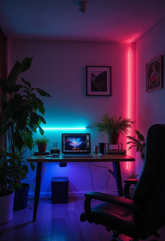 12 Office Lights Ideas for Brighter Motivating Spaces - 2. LED Strip Lights