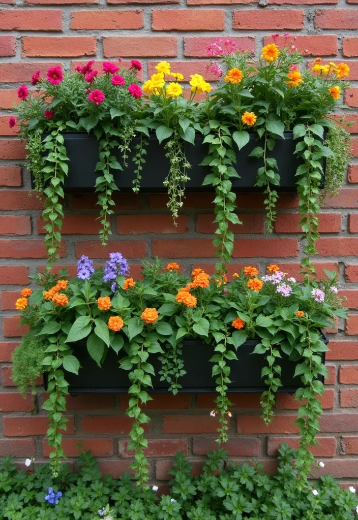 12 Outdoor Brick Wall Decor Ideas for Textured Outdoor Style - 1. Vertical Garden Planters