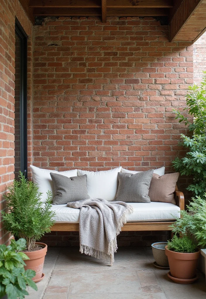 12 Outdoor Brick Wall Decor Ideas for Textured Outdoor Style - 12. Cozy Seating Nook