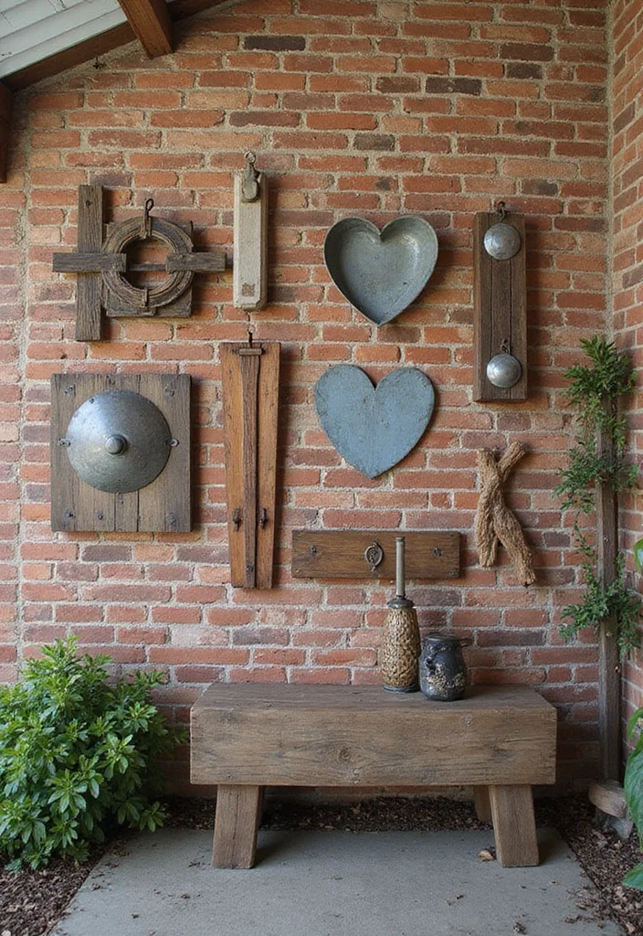 12 Outdoor Brick Wall Decor Ideas for Textured Outdoor Style - 2. Rustic Wall Art