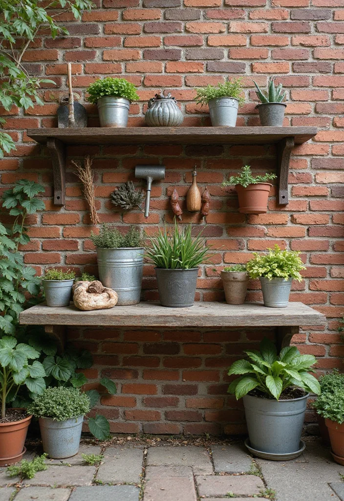 12 Outdoor Brick Wall Decor Ideas for Textured Outdoor Style - 5. Wall-Mounted Shelves