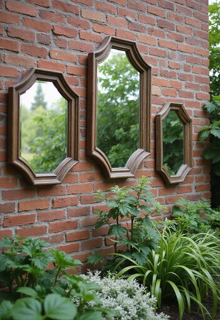 12 Outdoor Brick Wall Decor Ideas for Textured Outdoor Style - 7. Mirror Reflections