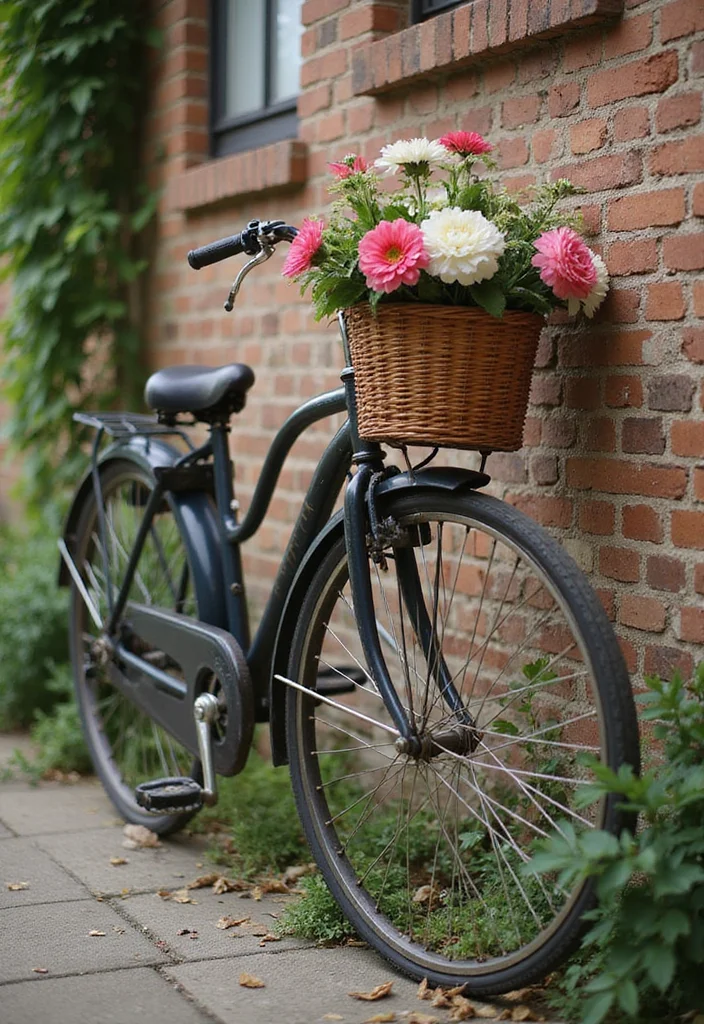12 Outdoor Brick Wall Decor Ideas for Textured Outdoor Style - 8. Vintage Bicycle Display