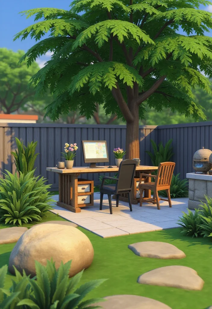 12 Sims 4 Backyard Ideas for Trendy Creative Layouts - 5. Eco-Friendly Outdoor Workspaces