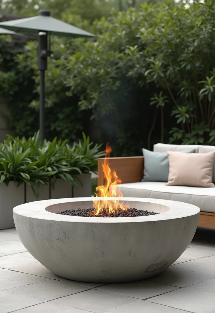 12 Small Outdoor Fireplace Ideas for Cozy Compact Evenings - 1. Minimalist Concrete Fire Pit