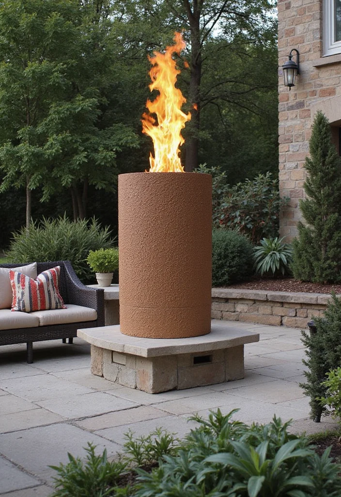 12 Small Outdoor Fireplace Ideas for Cozy Compact Evenings - 11. Decorative Fire Column