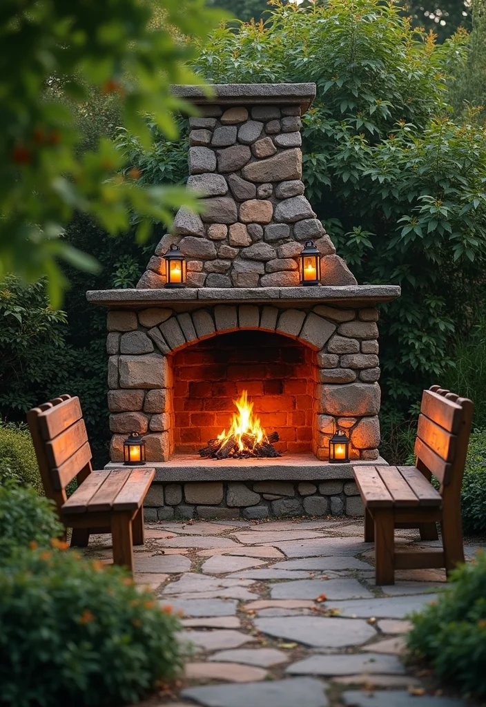 12 Small Outdoor Fireplace Ideas for Cozy Compact Evenings - 3. Rustic Stone Fireplace