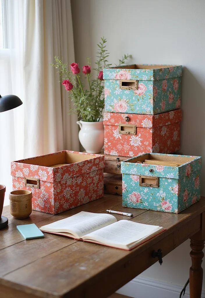 12 Storage Ideas for a Clutter-Free Home Office 1 12 Storage Ideas for a Clutter-Free Home Office - 1. Upcycled File Boxes