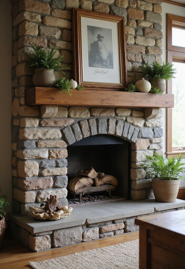 12 Wood Fireplace Ideas for Rustic Natural Warmth - 1. Farmhouse Charm with a Stone Surround