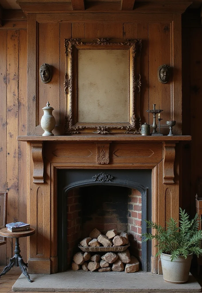 12 Wood Fireplace Ideas for Rustic Natural Warmth - 5. Vintage-Inspired Wooden Mantel