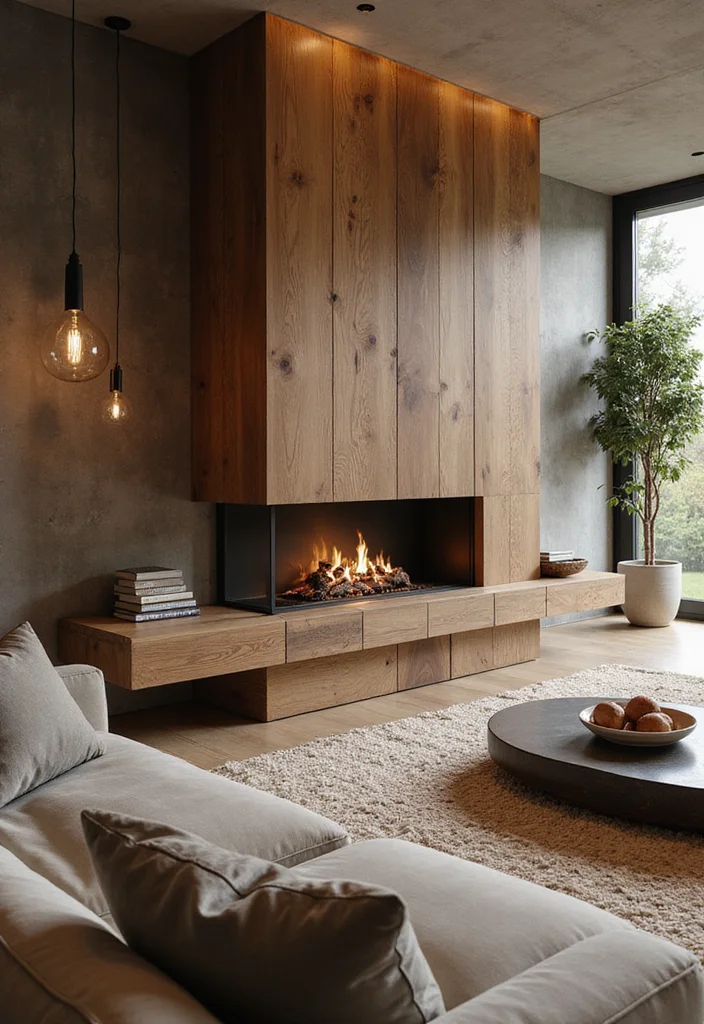 12 Wood Fireplace Ideas for Rustic Natural Warmth - 9. Floating Wood Fireplace Design