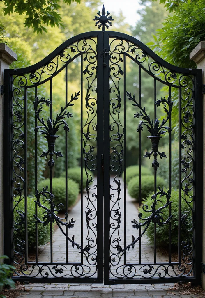 14 Backyard Gate Ideas for Privacy and Curb Appeal 26 14 Backyard Gate Ideas for Privacy and Curb Appeal - 4. Wrought Iron Gate with Nature Motifs