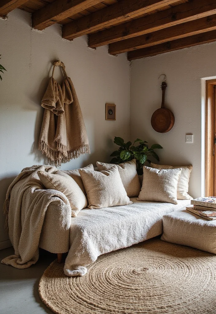 14 Farmhouse Basement Ideas for Rustic Comfortable Style - 3. Use Natural Textiles