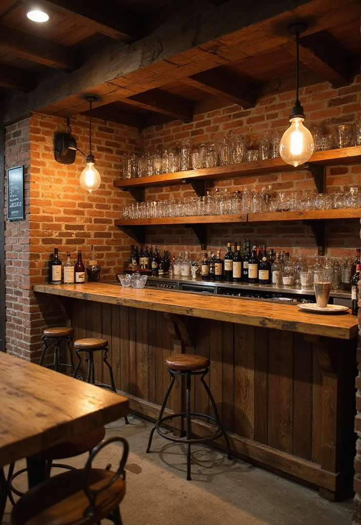 14 Farmhouse Basement Ideas for Rustic Comfortable Style - 7. Add a Rustic Bar Area