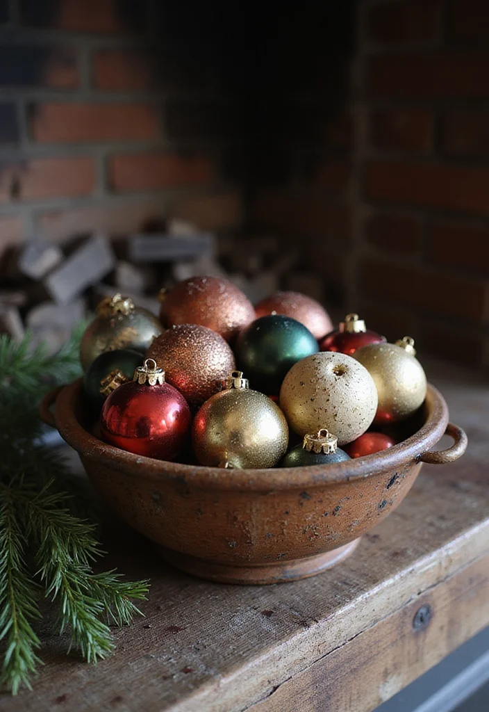 14 Fireplace Christmas Decor Ideas for Warm Festive Charm - 5. Vintage Christmas Ornaments as Decor