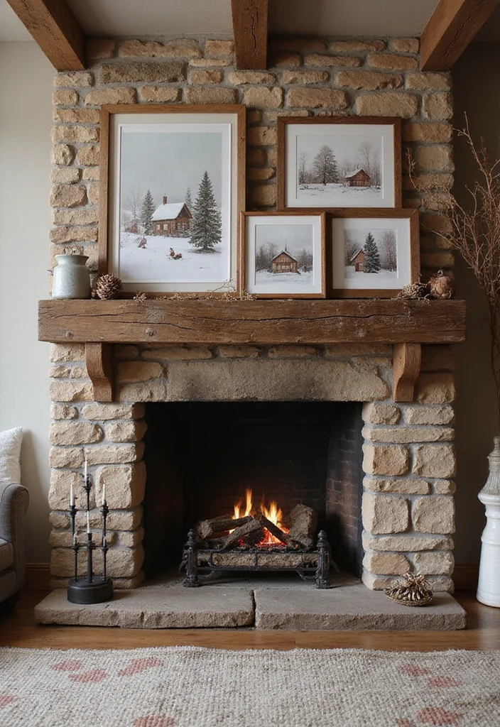 14 Fireplace Christmas Decor Ideas for Warm Festive Charm - 7. Seasonal Art and Prints